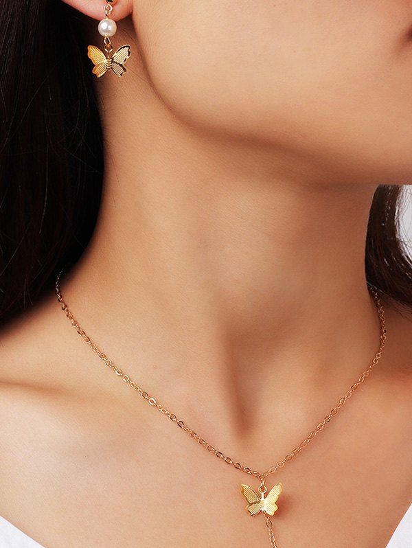 

Butterfly Pendant Necklace And Butterfly Drop Earrings Set, Gold