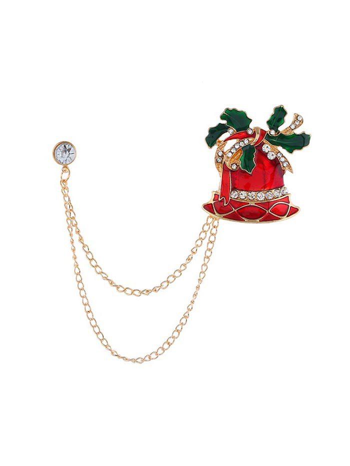 

Christmas Stocking Hat Bell Chain Brooch, Gold