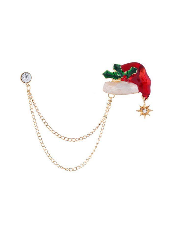 

Christmas Stocking Hat Bell Chain Brooch, Gold
