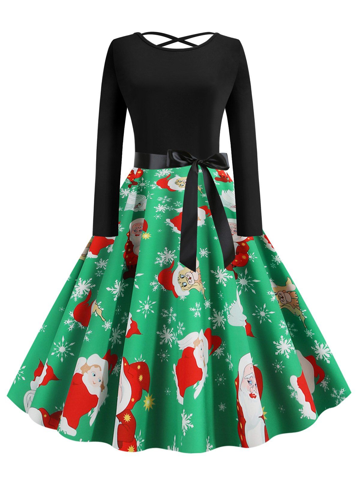 

Lattice Christmas Santa Claus Snowflake Print Midi Dress, Deep green