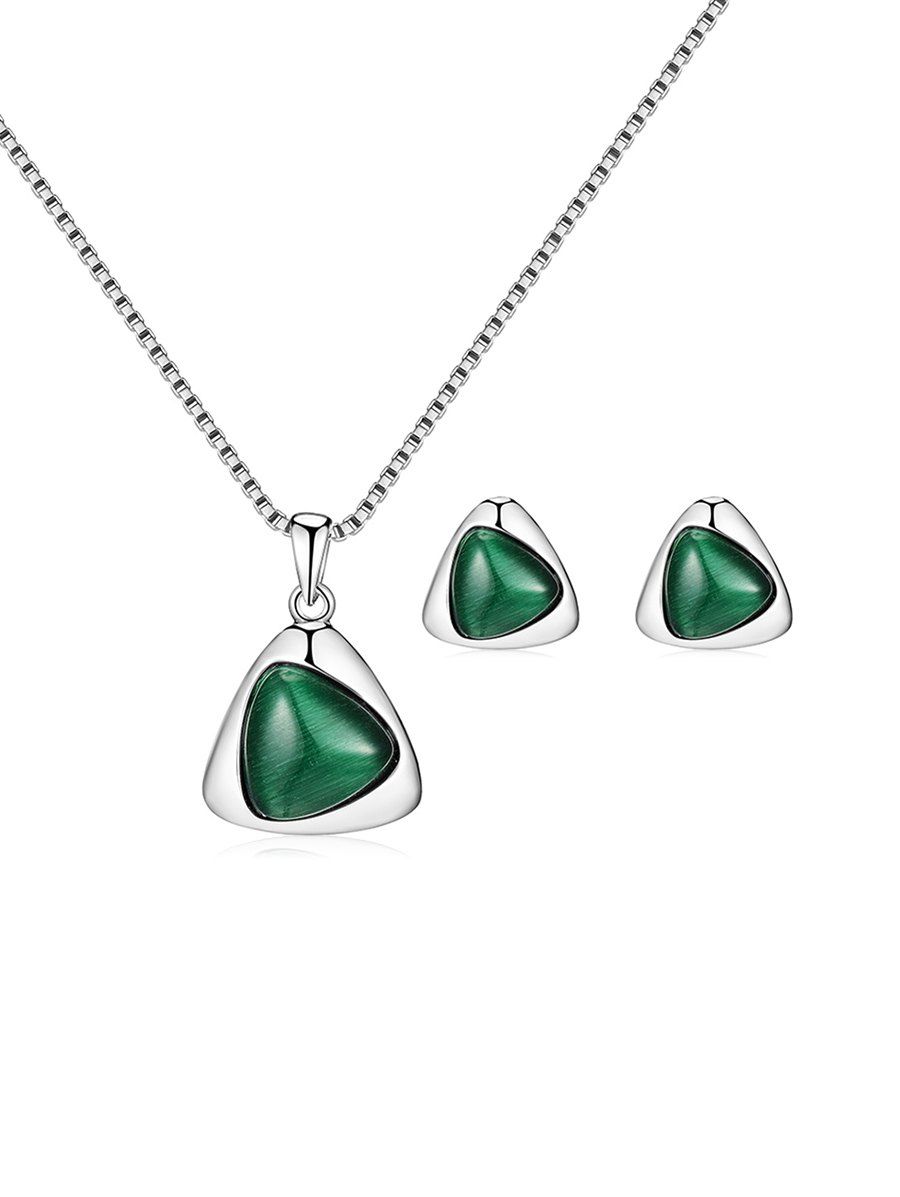 

Faux Gem Geometric Evening Jewelry Set, Silver