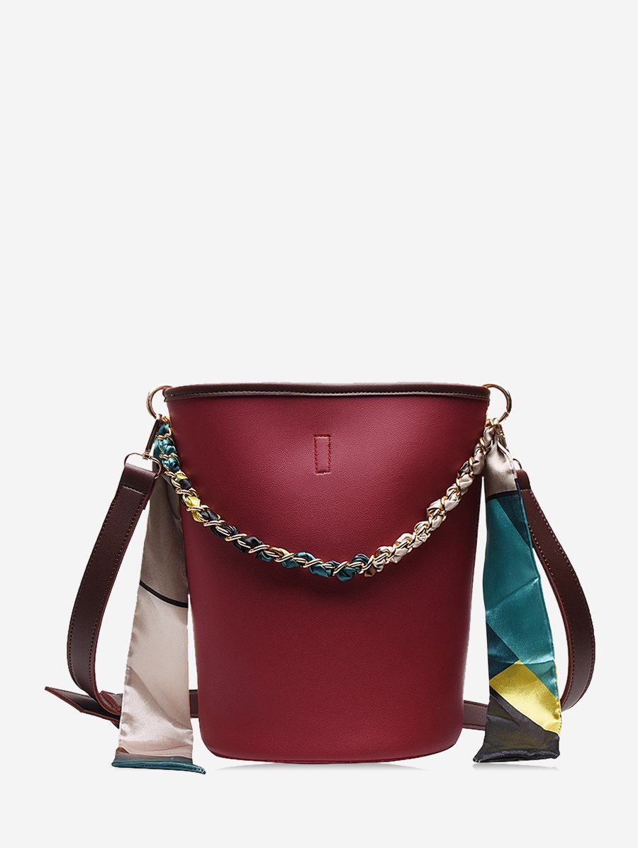

Silk Embellished Crossbody Bucket Bag, Red