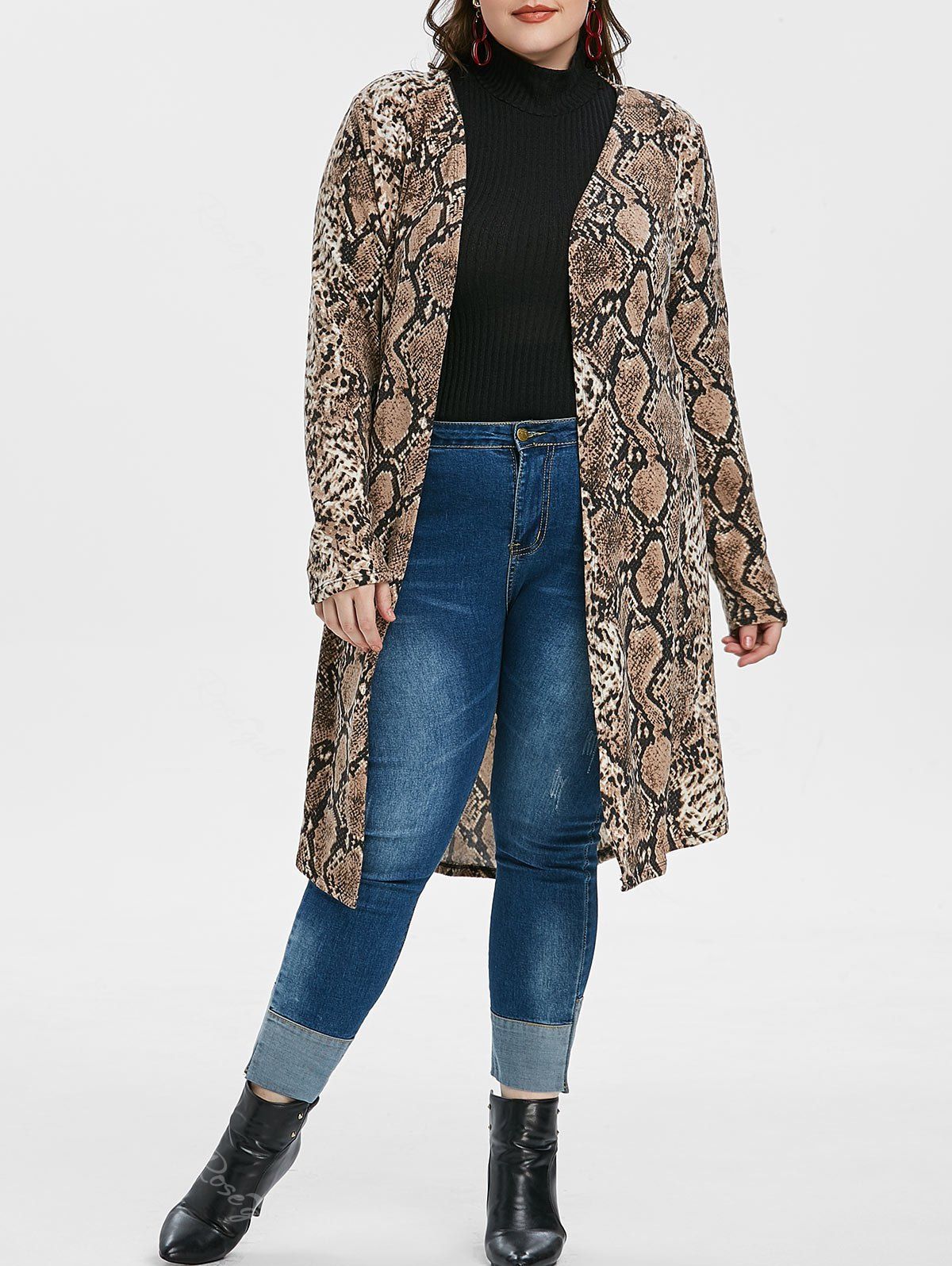 

Plus Size Animal Print Knitted Longline Cardigan, Multi-a