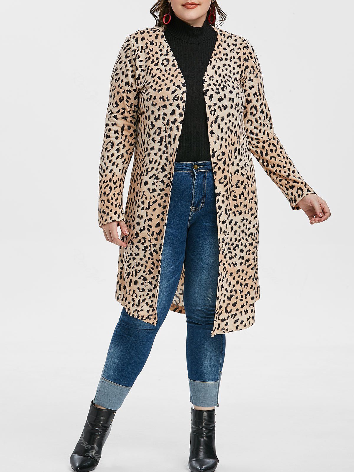Plus Size Animal Print Knitted Longline Cardigan, Multi-b