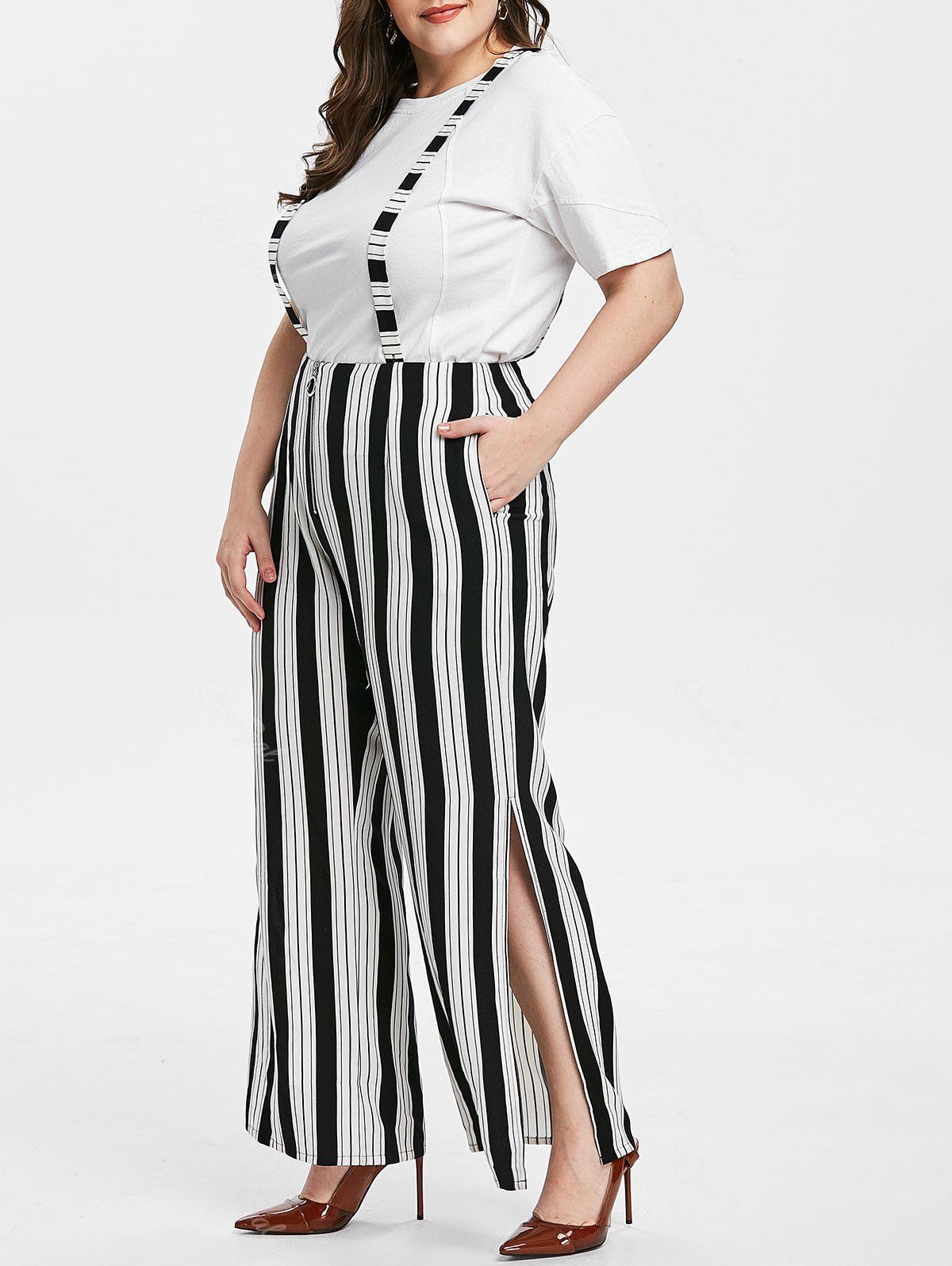plus size high waisted suspender pants