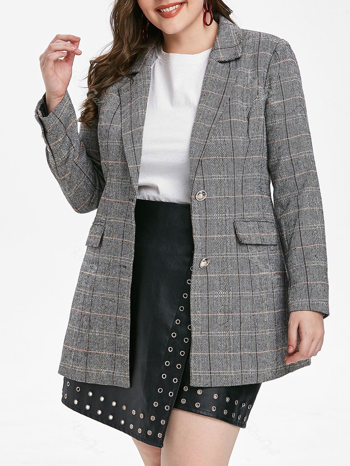 

Plus Size Lapel Checked Blazer, Multi
