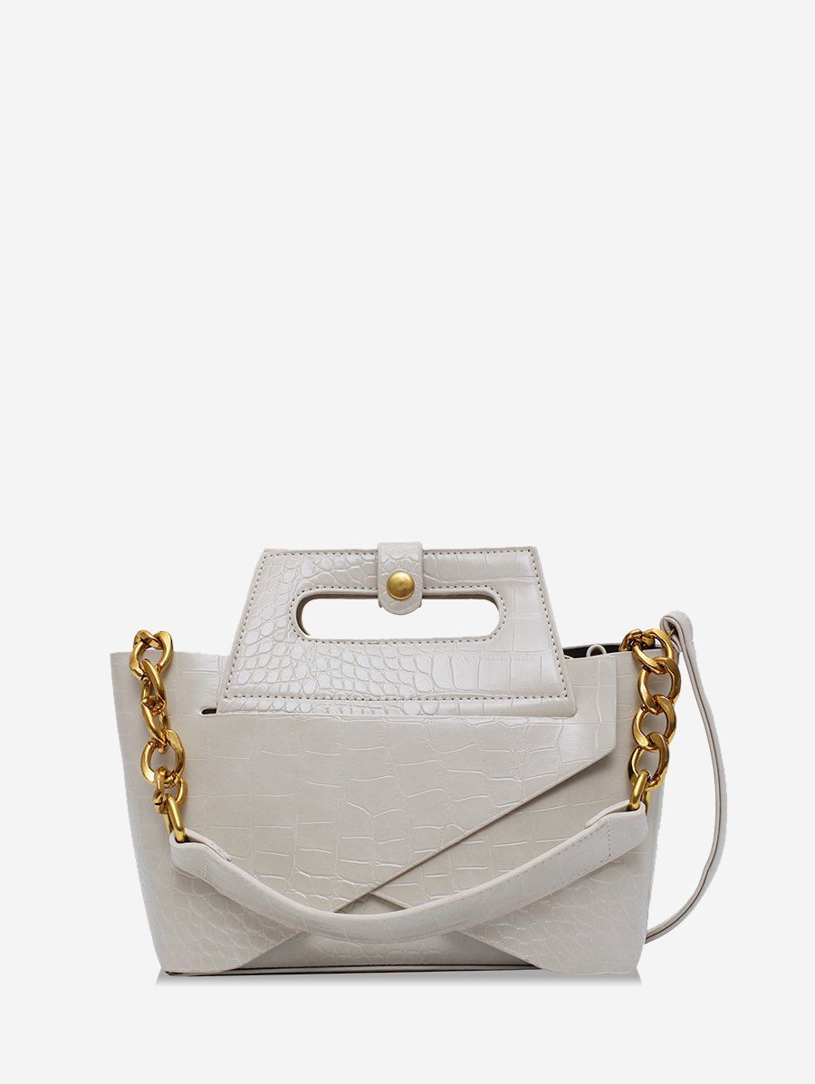 

Chain Leather Embossed Handbag, Beige