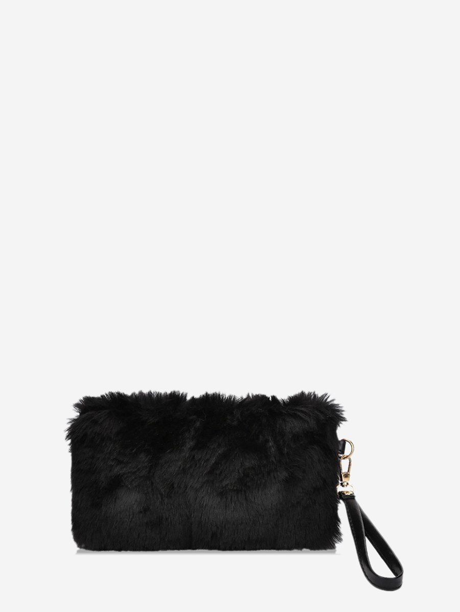 

Plain Faux Fur Wrist Clutch Bag, Black