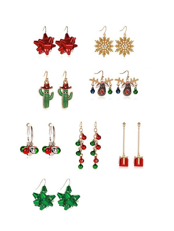 

8 Pairs Christmas Snowflake Bell Elk Gift Earrings Set, Acu camouflage