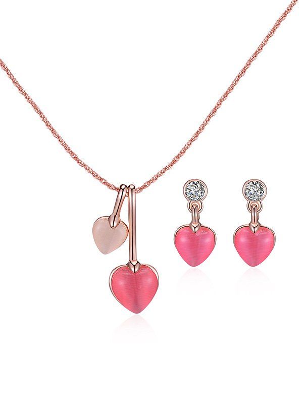 

Romantic Heart Pendant Engagement Jewelry Set, Rose gold