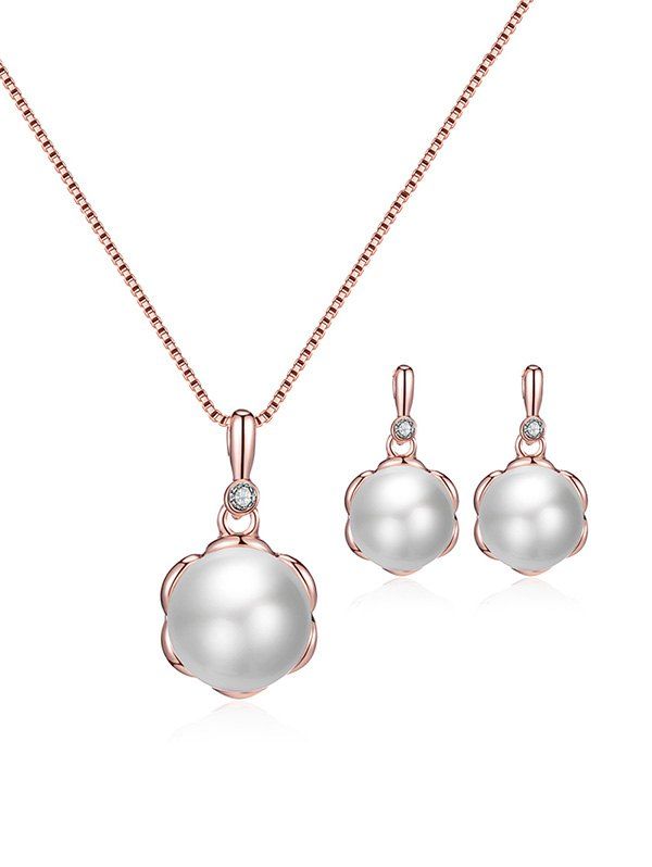 

Faux Pearl Floral Bridal Jewelry Set, Rose gold