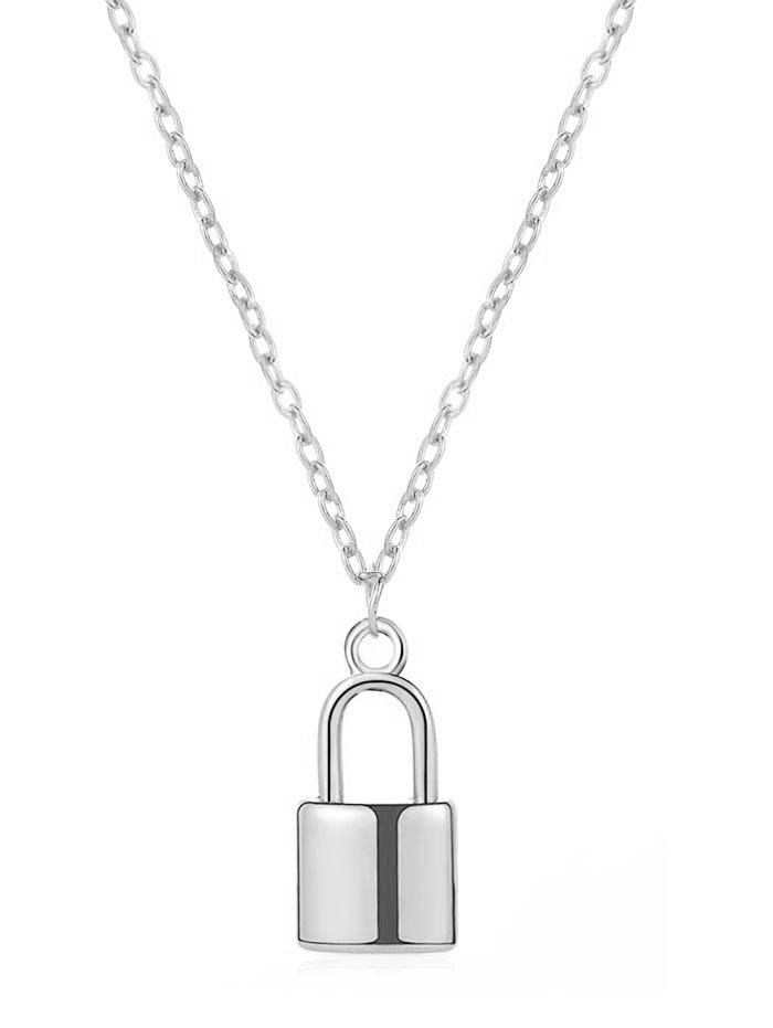 Brief Copper Lock Pendant Necklace, Silver