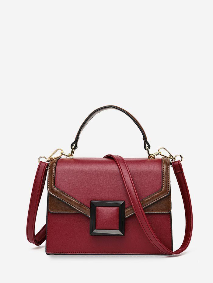 

Contrast Color Square Buckle Retro Crossbody Bag, Red wine