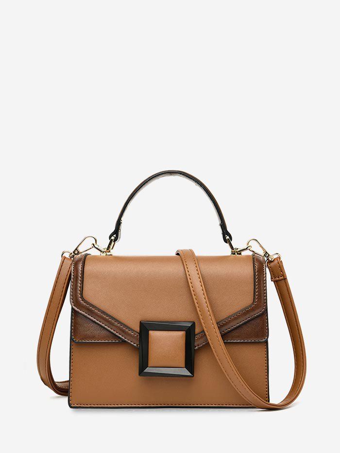 

Contrast Color Square Buckle Retro Crossbody Bag, Brown