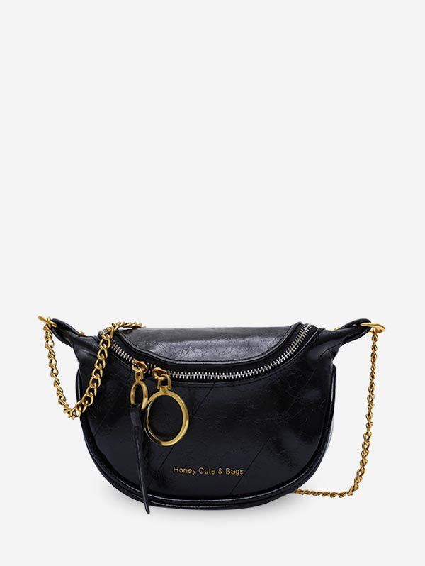 

Semicircle Waist Crossbody Zipper Bag, Black