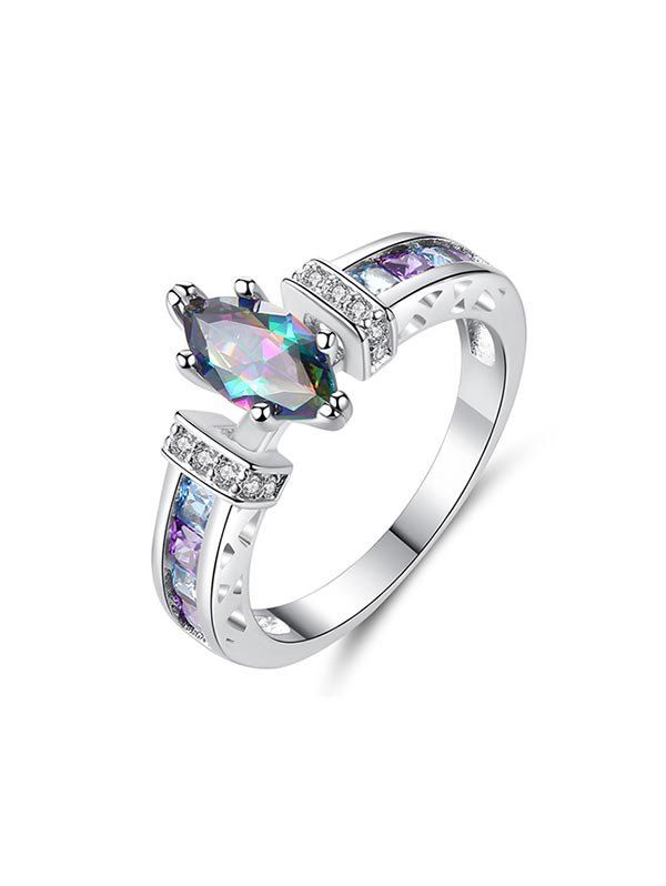 

Colored Zircon Hollow Engagement Ring, Silver