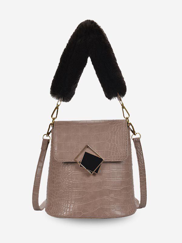 

Plush Handle Animal Embossed Bucket Crossbody Bag, Khaki