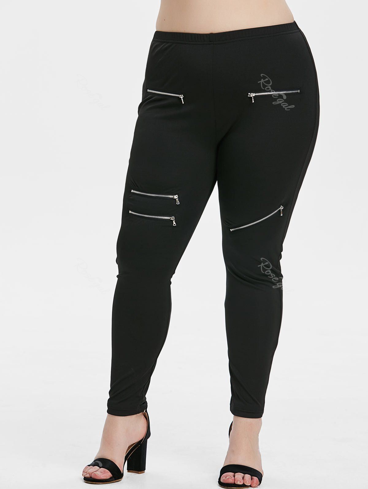 

Plus Size Zippered High Rise Pants, Twilight black