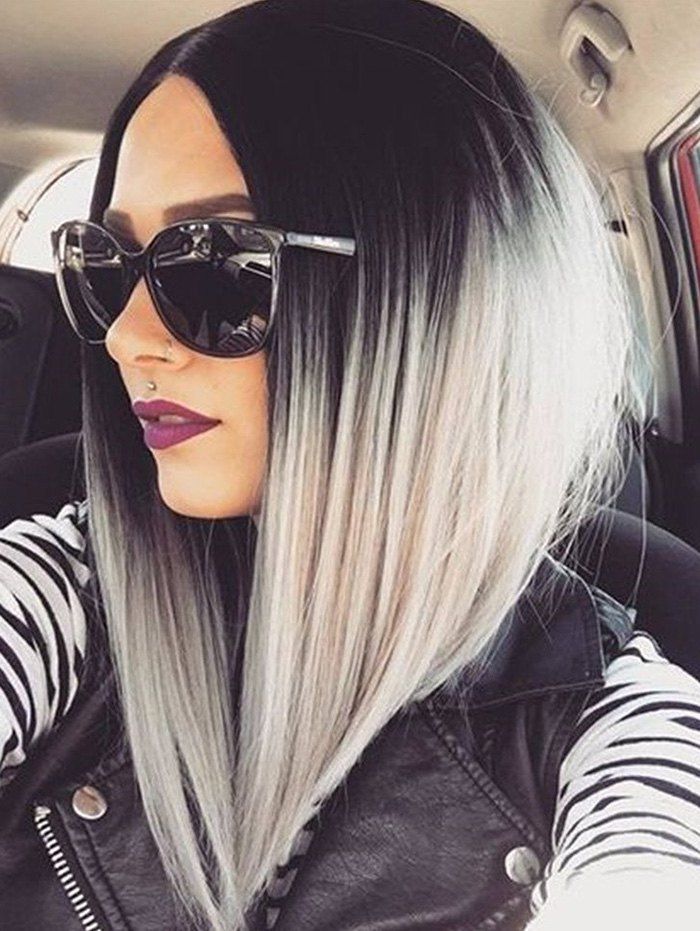 30 Off Center Part Medium Straight Ombre Bob Synthetic Wig Rosegal