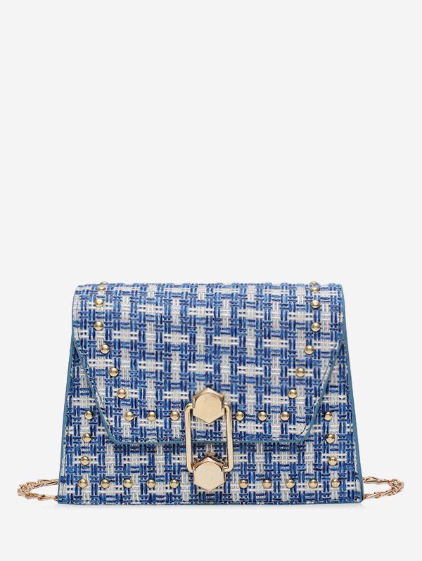 

Antique Plaid Buckle Shoulder Bag, Sky blue