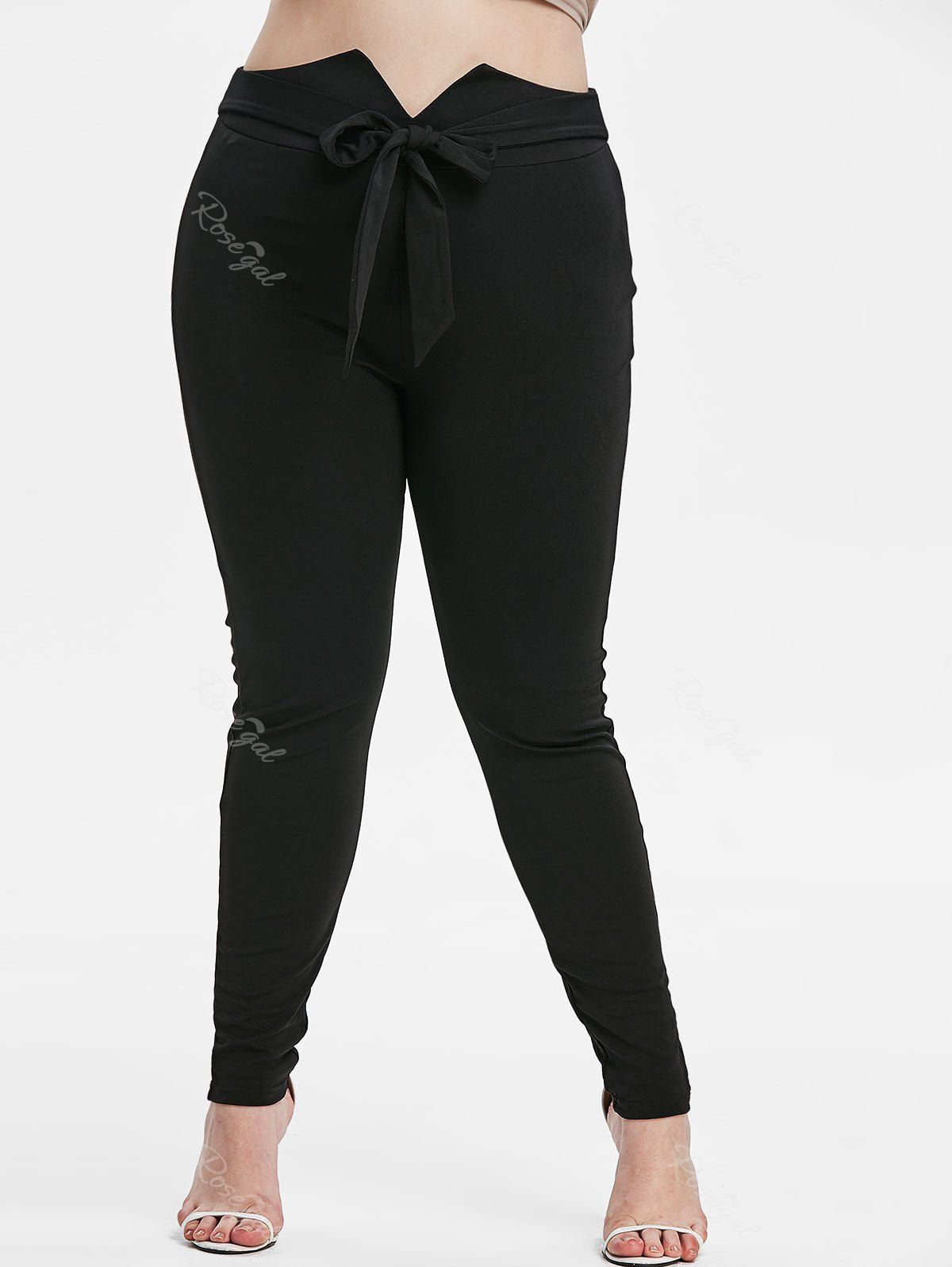 

Plus Size Knot Front High Waisted Tapered Pants, Black