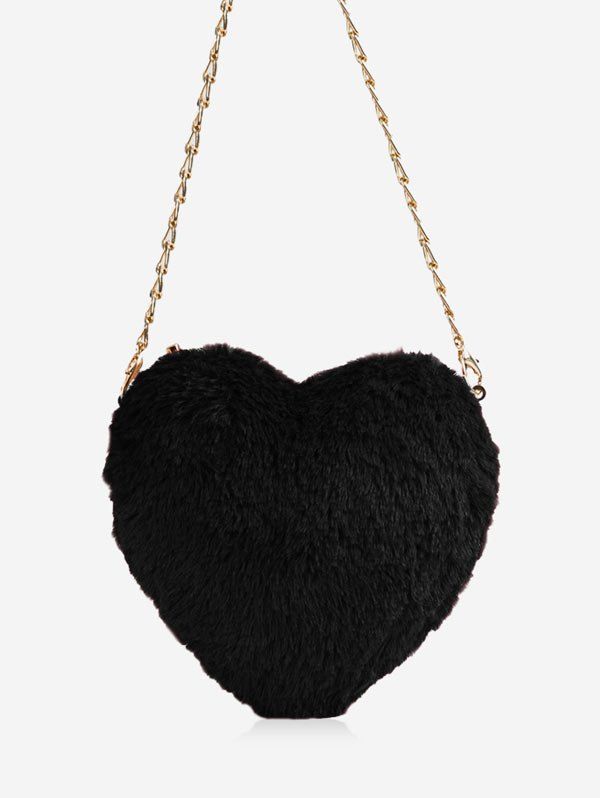 

Christmas Faux Fur Mini Heart Crossbody Bag, Black