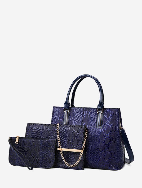 

3 Piece Embossed Retro PU Leather Handbag Set, Deep blue