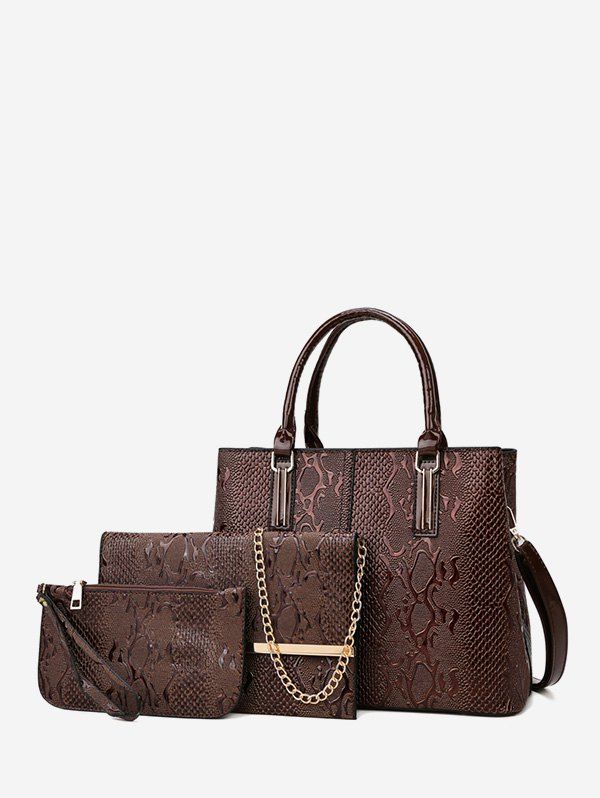 

3 Piece Embossed Retro PU Leather Handbag Set, Brown