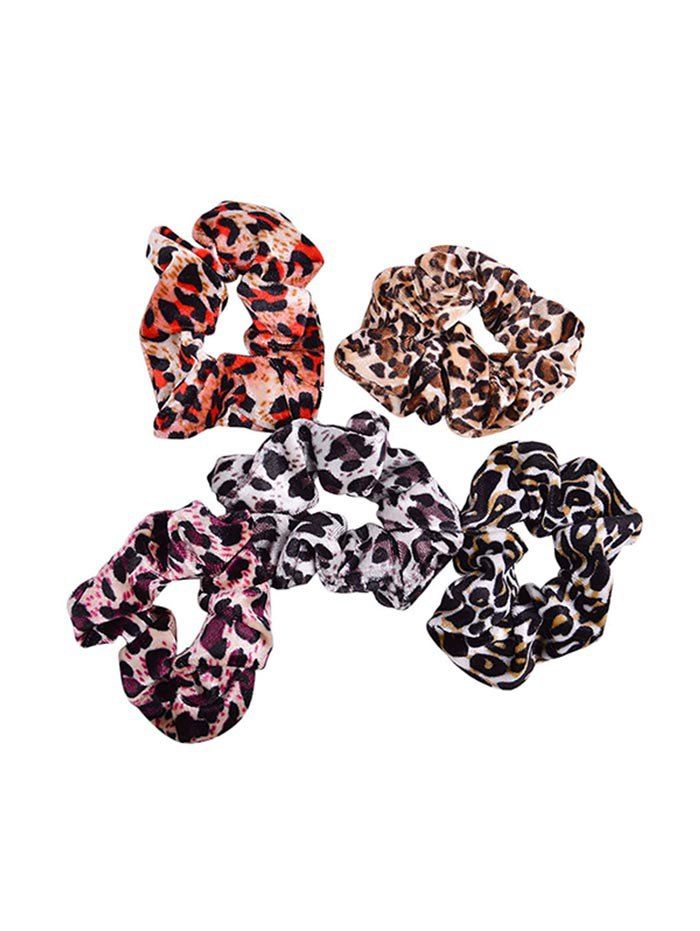 

5Pcs Leopard Pattern Print Elastic Hair Band, Multi-a