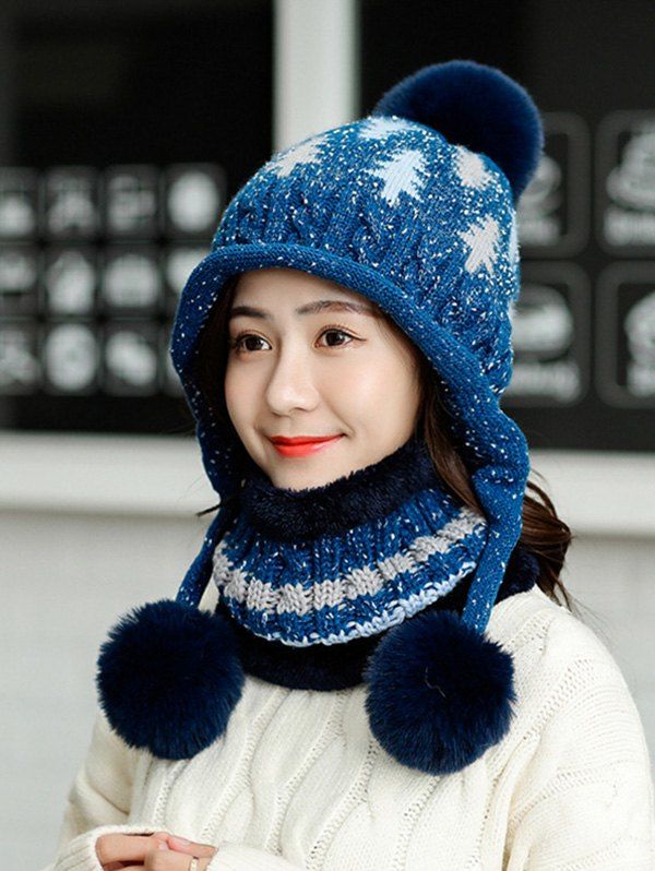 

Christmas Tree Winter Knit Ear Bubble Hat, Cadetblue