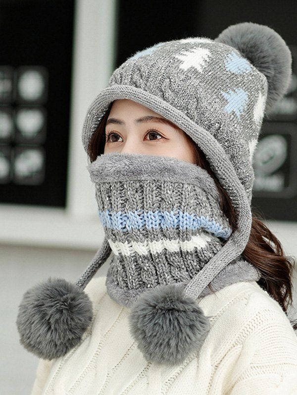 

Christmas Tree Winter Knit Ear Bubble Hat, Gray