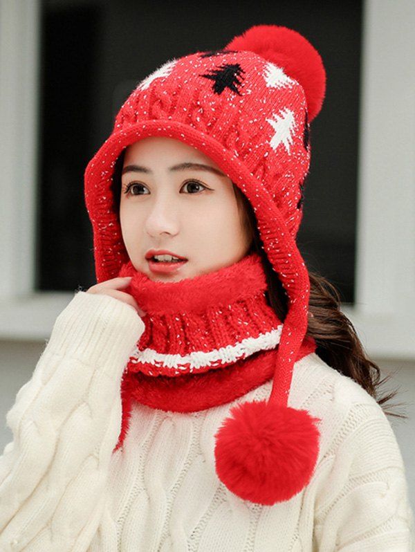 

Christmas Tree Winter Knit Ear Bubble Hat, Red
