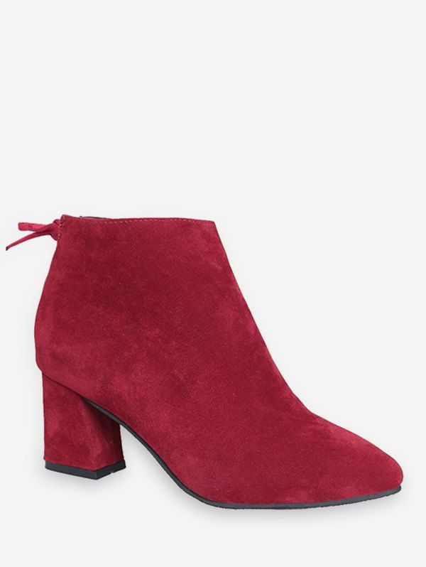 

Solid Color Bowknot Decoration Casual Boots, Red wine