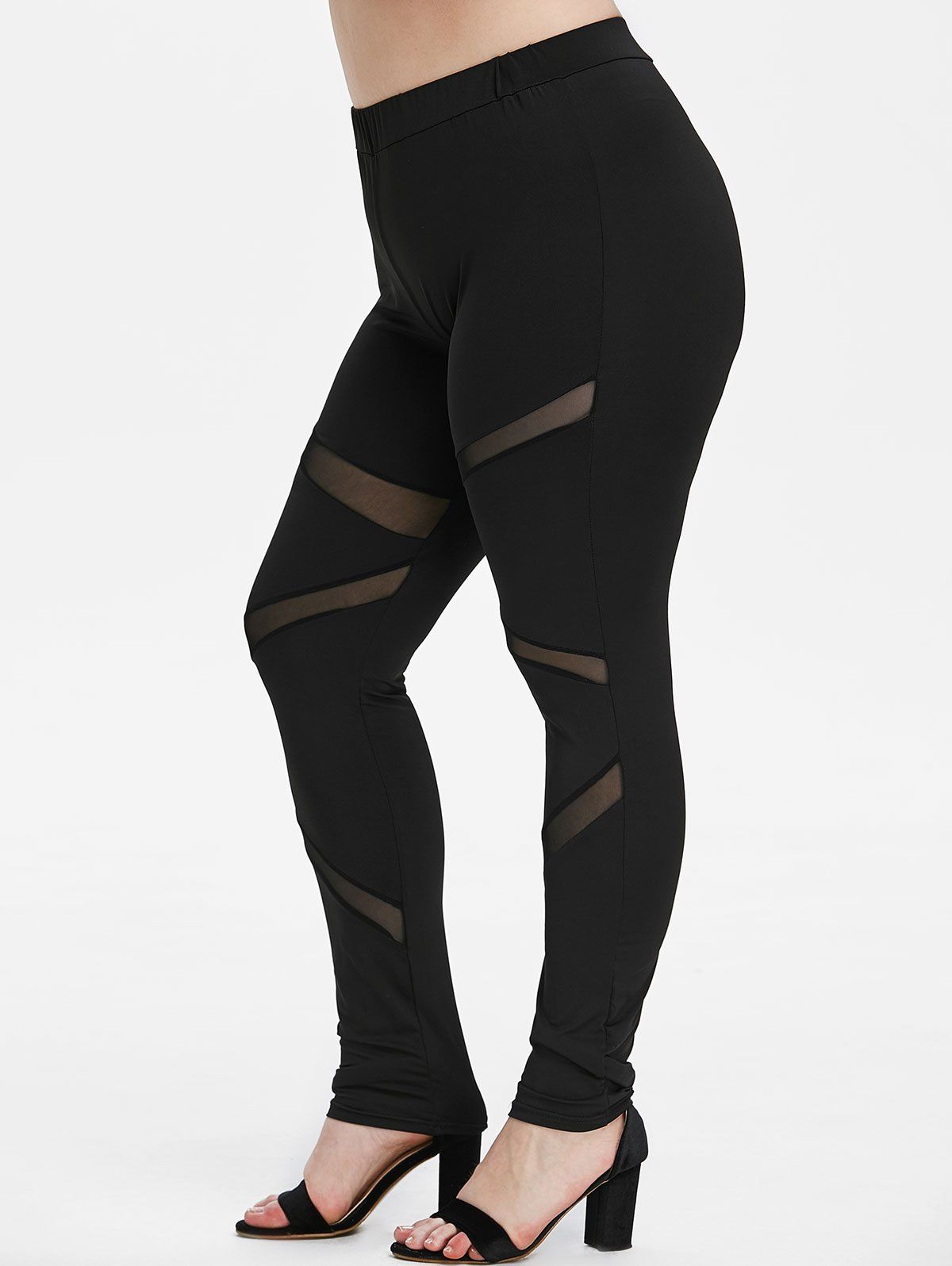 

Plus Size Mesh Insert Skinny Gym Leggings, Black