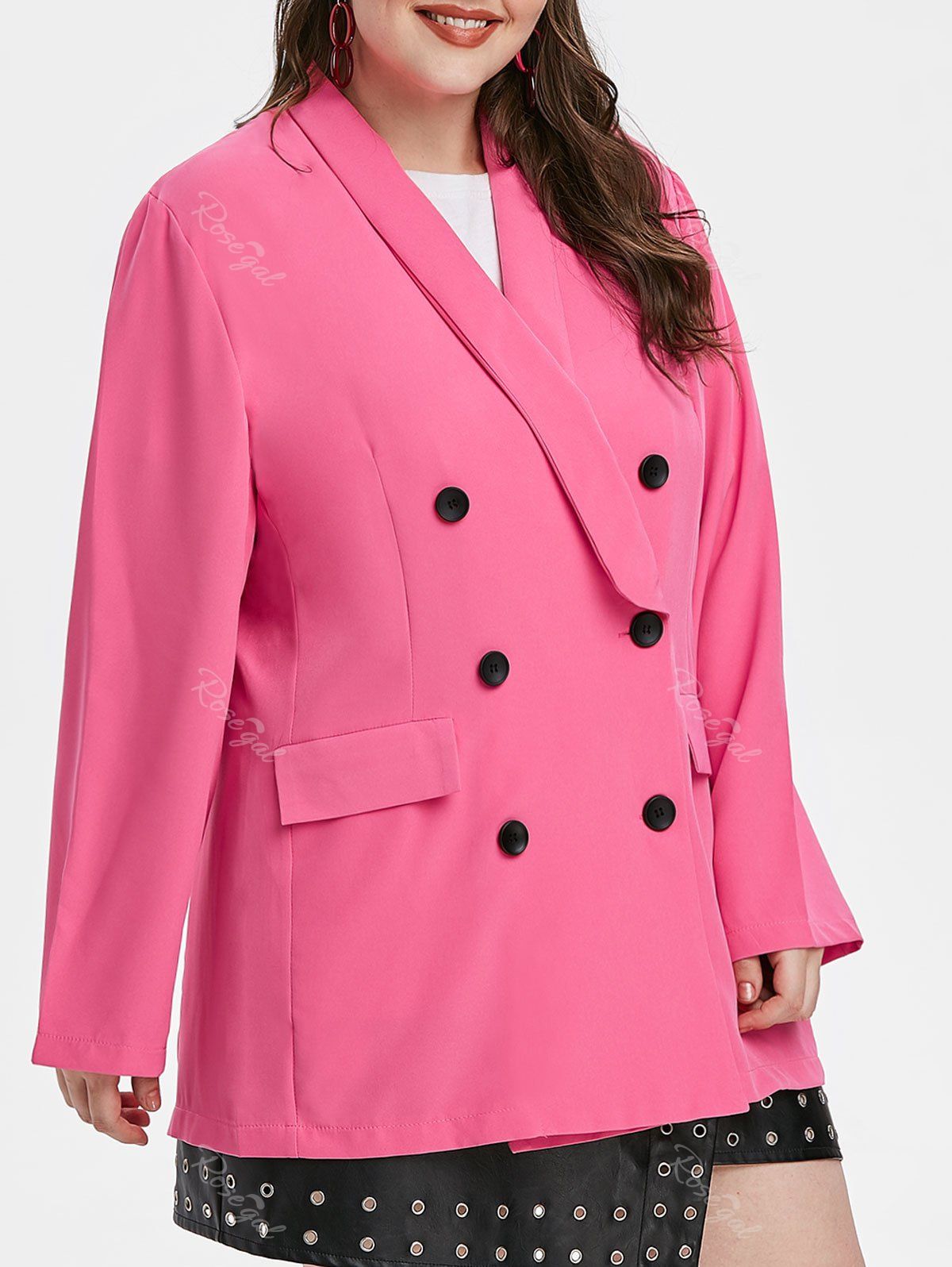 

Plus Size Double Breasted Shawl Collar Blazer, Watermelon pink