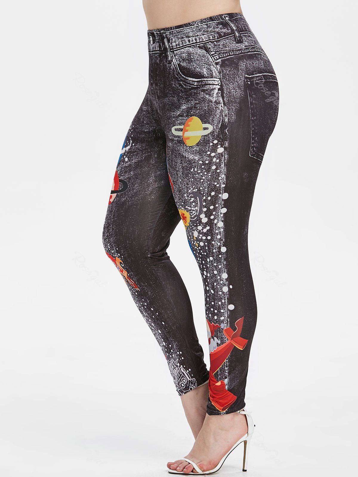 

Plus Size Christmas Planet Santa Claus Print Jeggings, Carbon gray