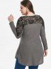 Plus Size Lace Panel Lace-up Sweater -  