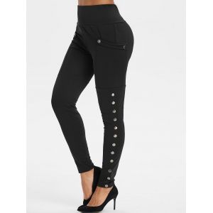 

High Rise Pocket Snap Button Leggings, Black