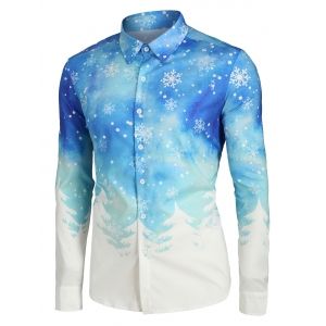 

Plus Size Christmas Tree and Snowflake Print Button Up Long Sleeve Shirt, Multi