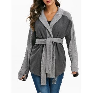 

Heathered Belted Cable Knit Trim Coat, Gray cloud