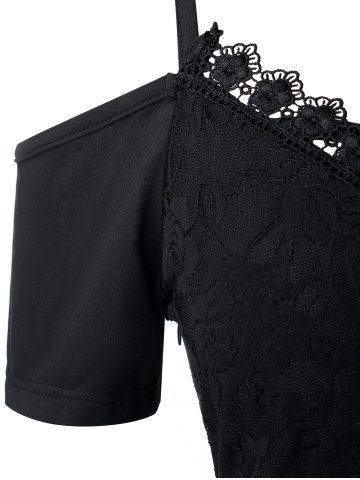 

Plus Size Musical Notes Lace Criss Cross Cold Shoulder Dress, Multi