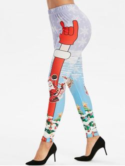 Christmas Santa Claus Print High Waisted Leggings - MULTI-A - 3XL