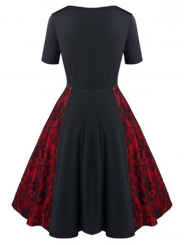

Bowknot Two Tone Lace Panel Fit And Flare Dress, Black