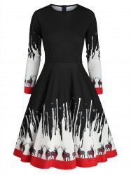 Reindeer Snowflake Christmas Long Sleeves Dress -  