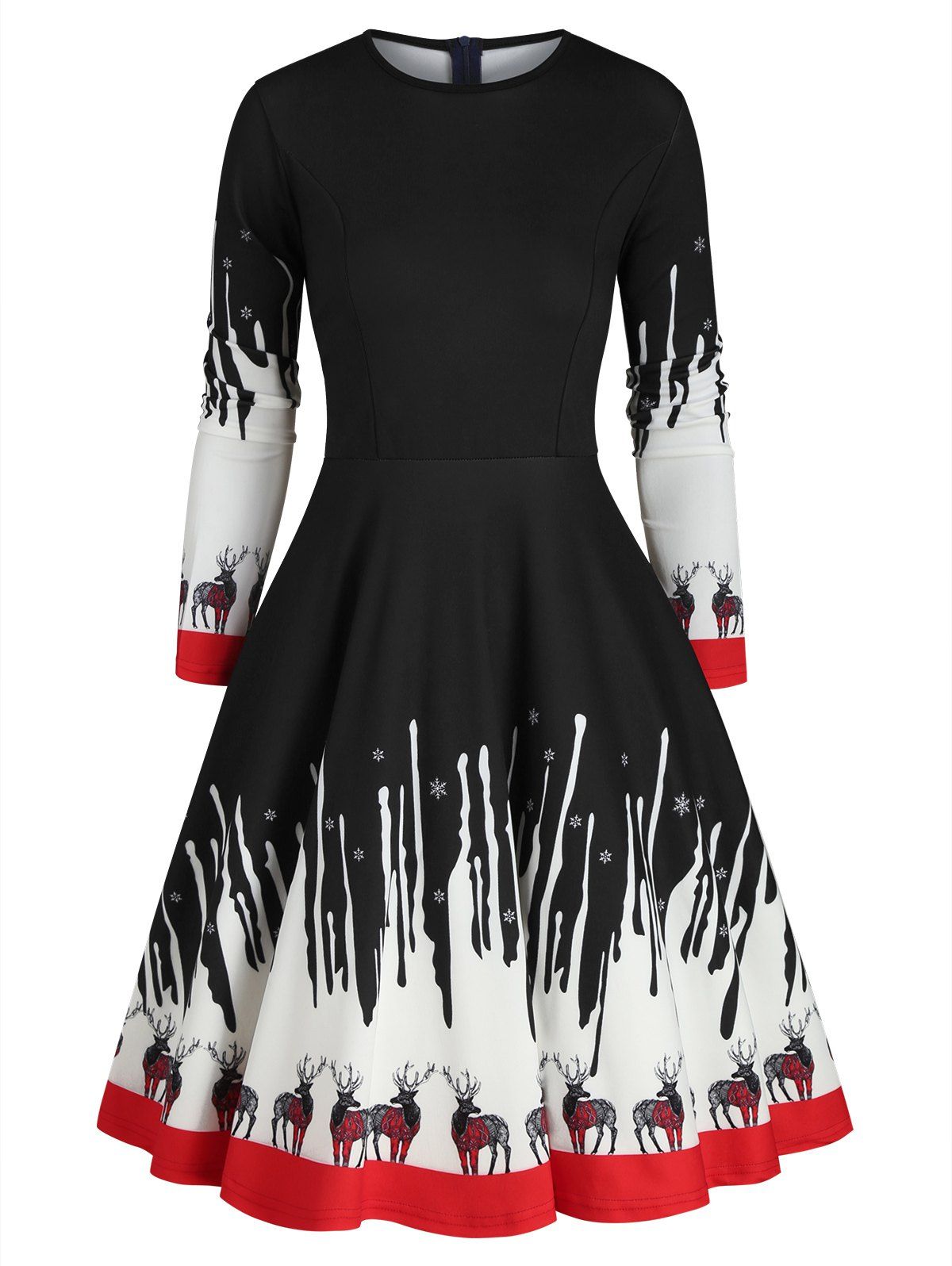 

Reindeer Snowflake Christmas Long Sleeves Dress, Black