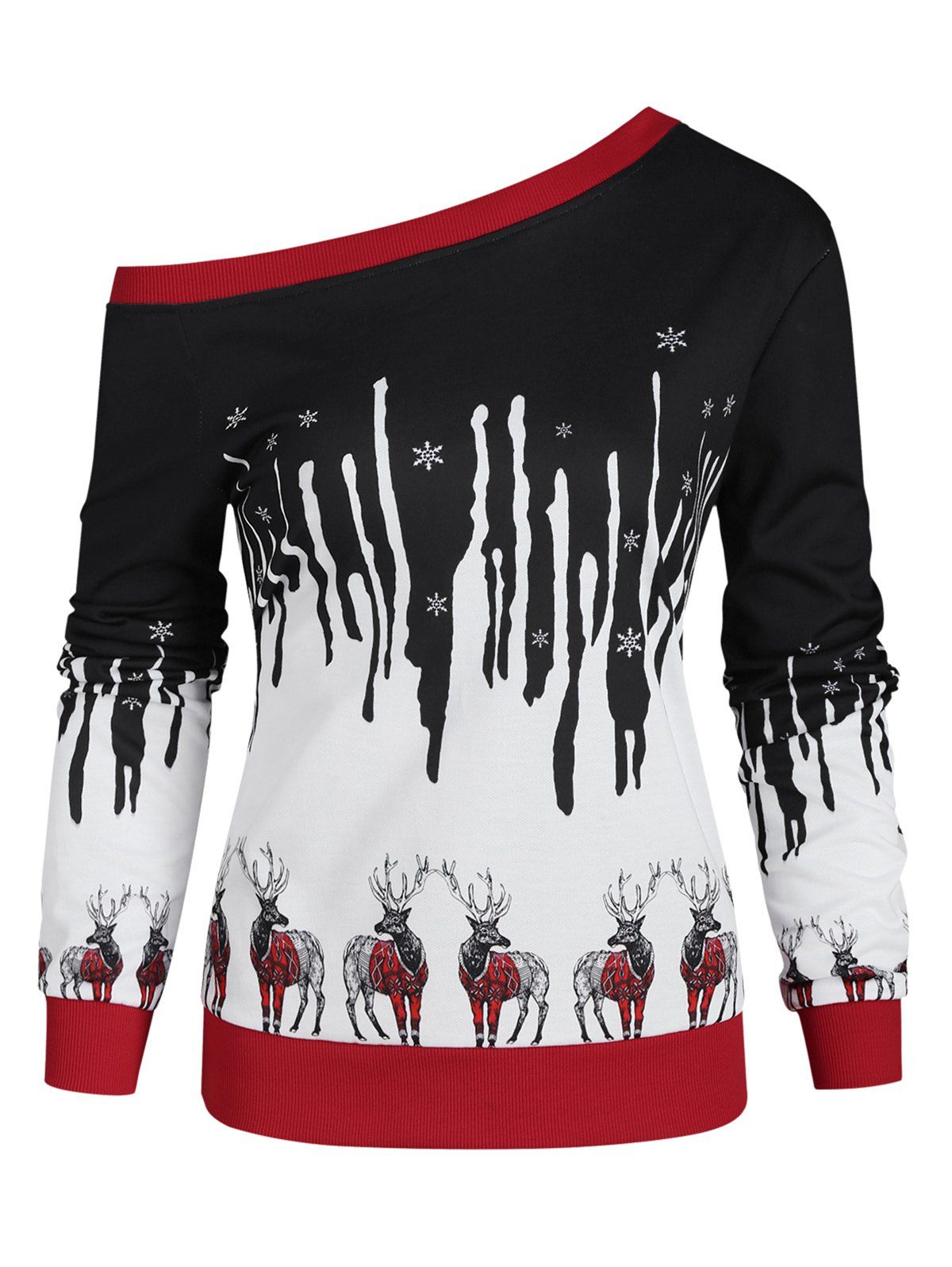

Reindeer Snowflake Loose Christmas Sweatshirt, Black