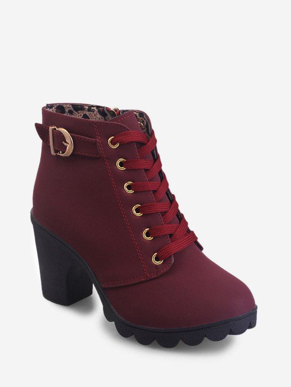 

Belted Accent Platform High Heel Boots, Red wine
