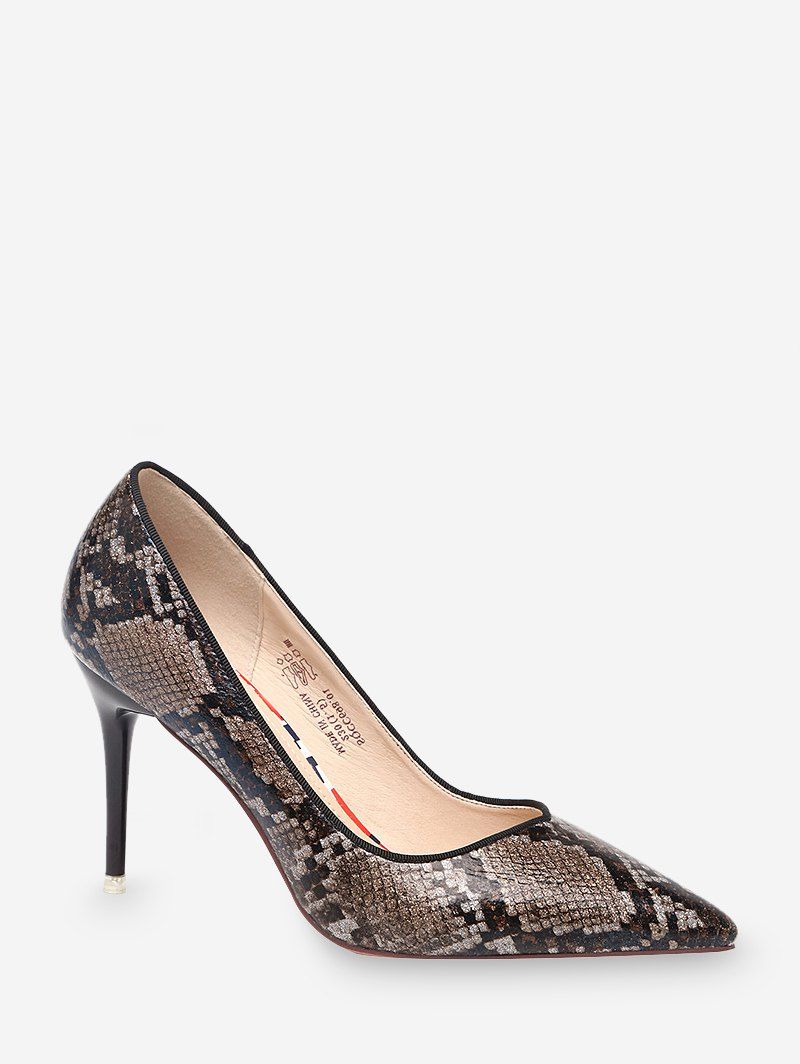 

High Heel Snake Pattern Faux Leather Pumps, Deep brown