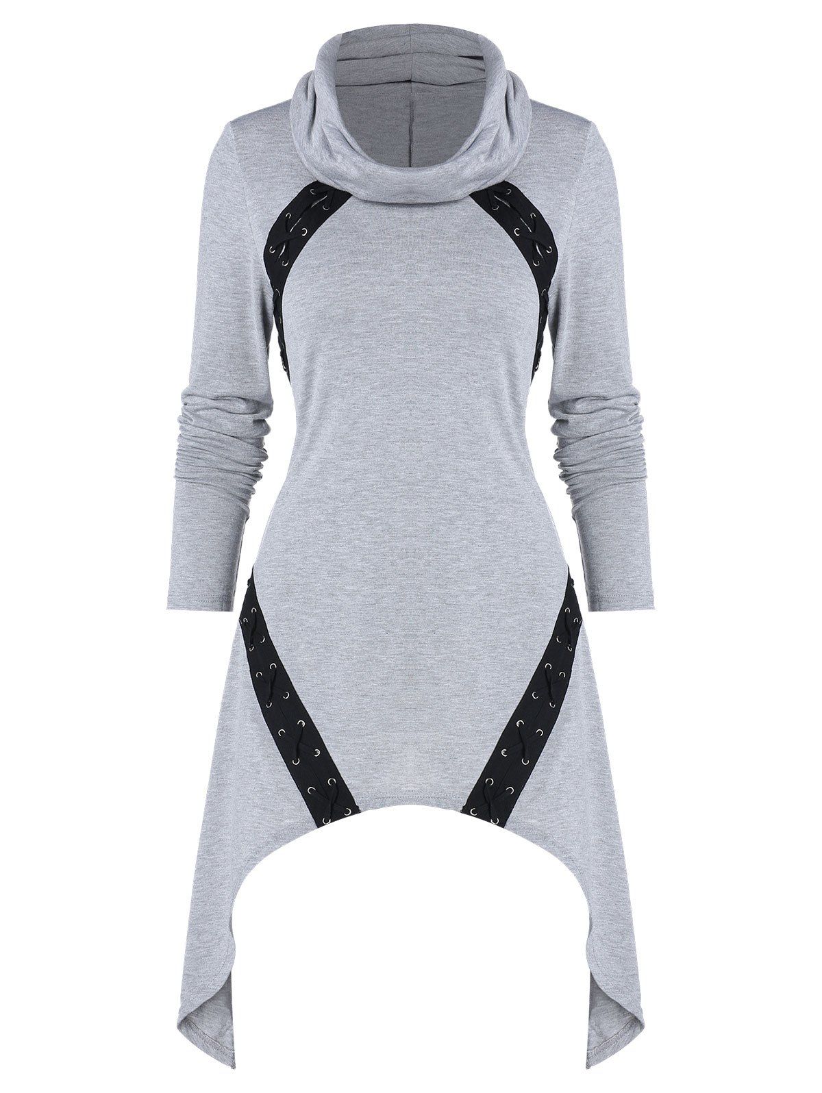 

Cowl Neck Grommets Criss Cross Asymmetric Sweatshirt, Gray