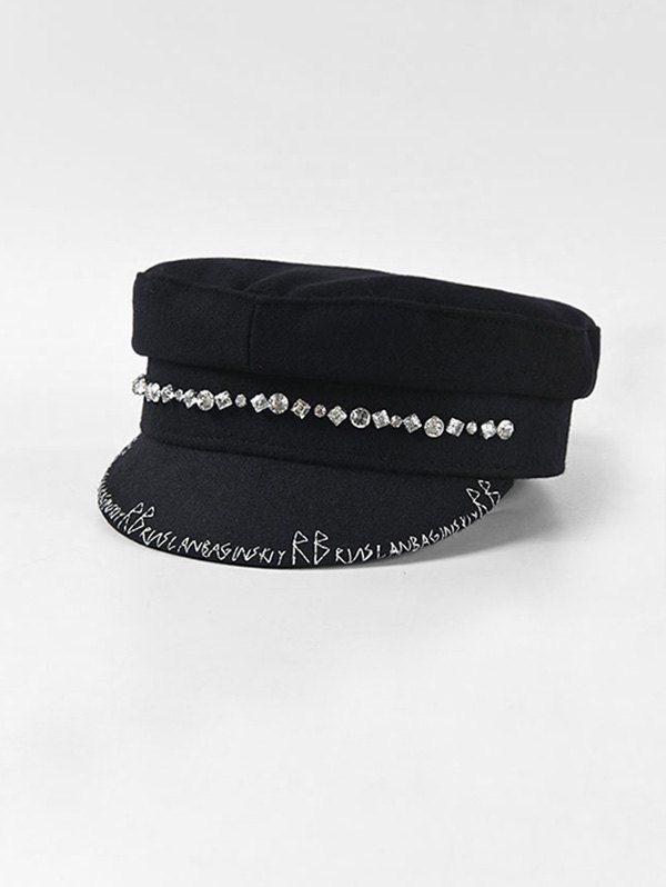 

Rhinestone Letter Embroidery Felt Cap, Black